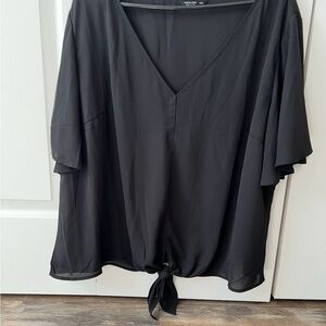 SHEIN Black V-Neck Tie-Front Tunic